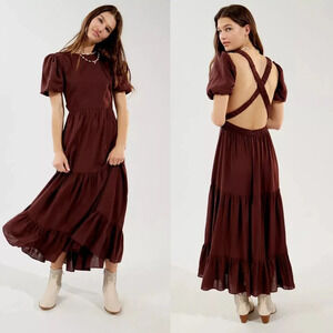 Urban Outfitters Glamorous Cross-Back Linen Midi Dress Size Small NWT